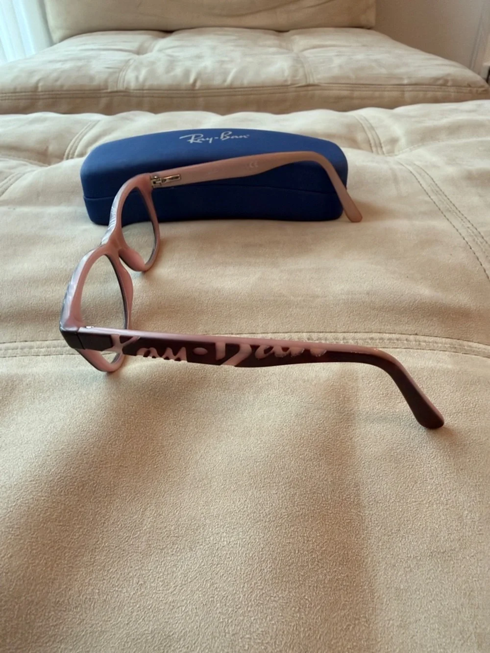 Ray-Ban Black Frames with Pink Interior and Blue Case little Girl Glasses frames
